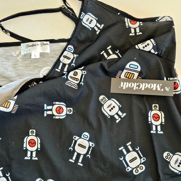 Modcloth x Breakfast for Dinner Sleep Bright Nightgown Robot Print Womens Large - Picture 4 of 6